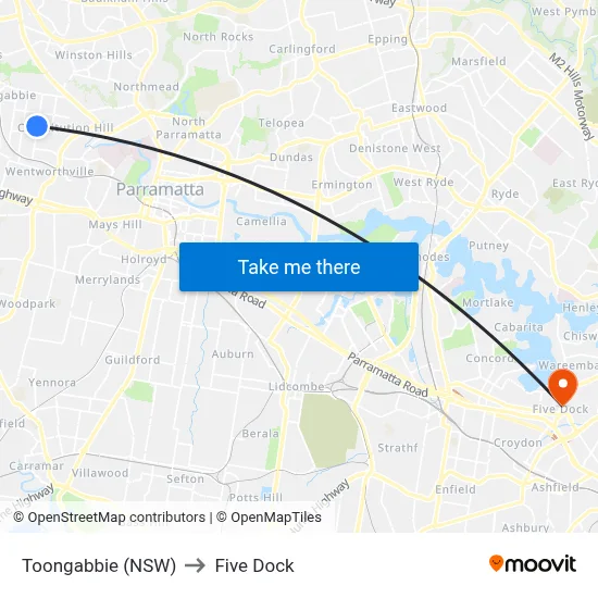 Toongabbie (NSW) to Five Dock map