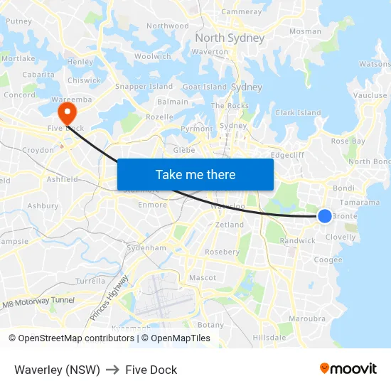 Waverley (NSW) to Five Dock map