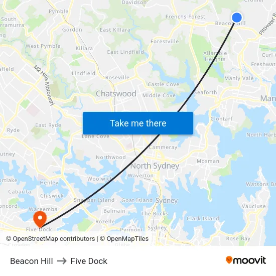 Beacon Hill to Five Dock map