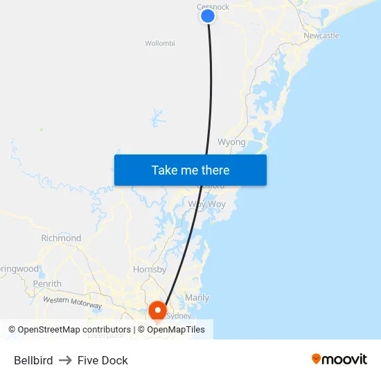 Bellbird to Five Dock map