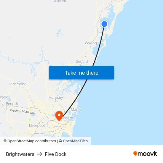 Brightwaters to Five Dock map