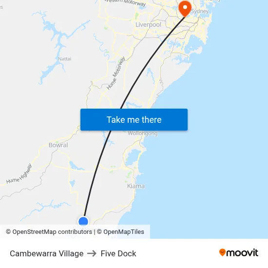 Cambewarra Village to Five Dock map