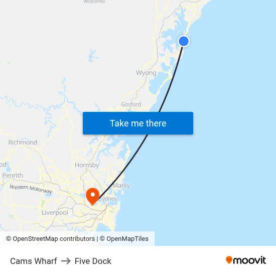 Cams Wharf to Five Dock map