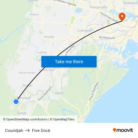 Couridjah to Five Dock map