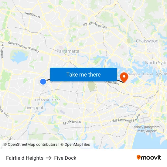 Fairfield Heights to Five Dock map