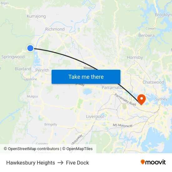 Hawkesbury Heights to Five Dock map