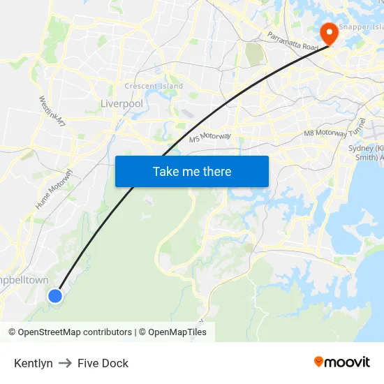 Kentlyn to Five Dock map