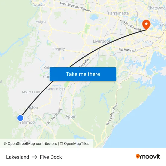 Lakesland to Five Dock map