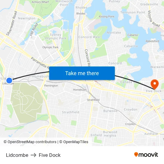 Lidcombe to Five Dock map