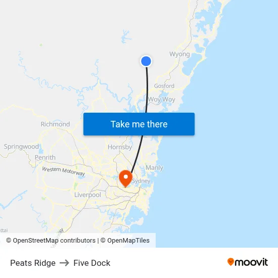 Peats Ridge to Five Dock map