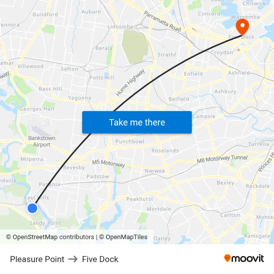 Pleasure Point to Five Dock map
