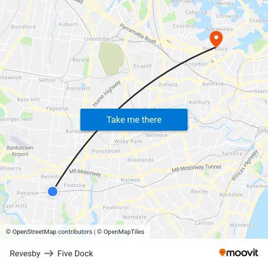 Revesby to Five Dock map