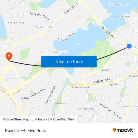 Rozelle to Five Dock map