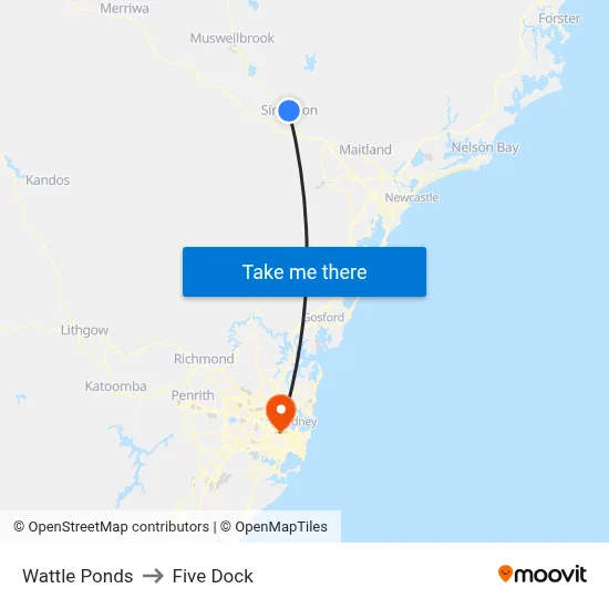 Wattle Ponds to Five Dock map