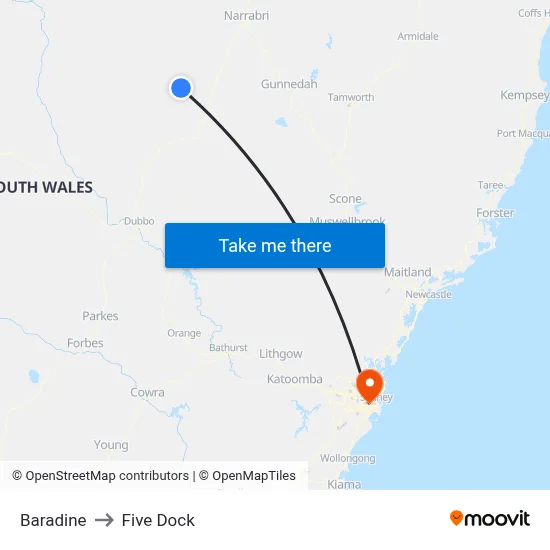 Baradine to Five Dock map