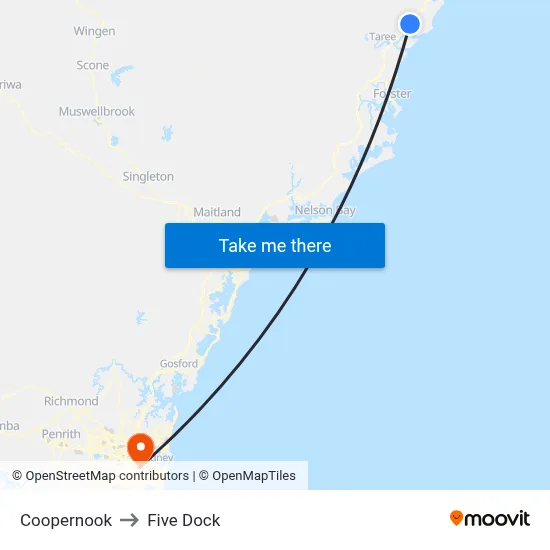 Coopernook to Five Dock map