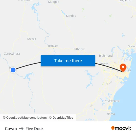 Cowra to Five Dock map