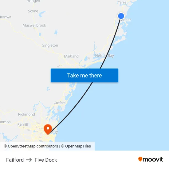 Failford to Five Dock map