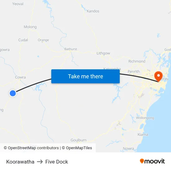 Koorawatha to Five Dock map