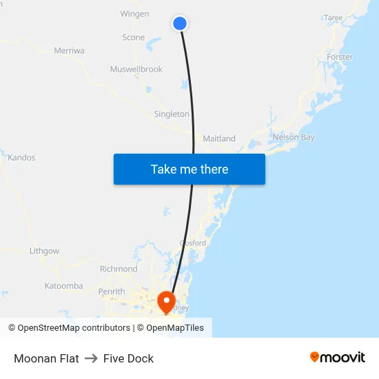 Moonan Flat to Five Dock map