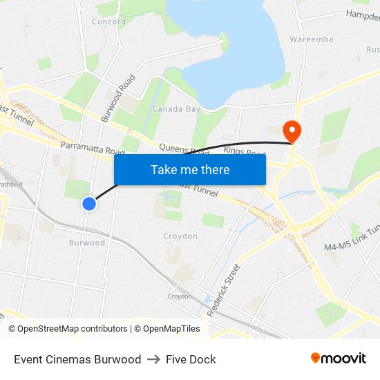 Event Cinemas Burwood to Five Dock map
