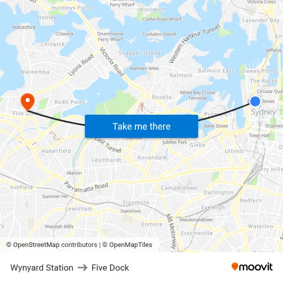 Wynyard Station to Five Dock map