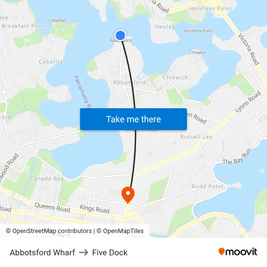 Abbotsford Wharf to Five Dock map