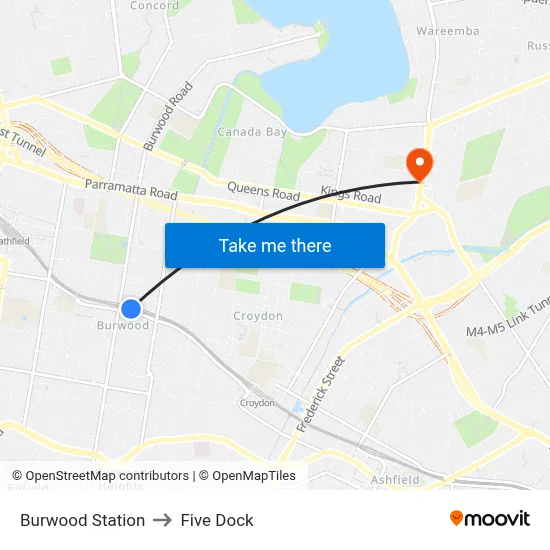 Burwood Station to Five Dock map