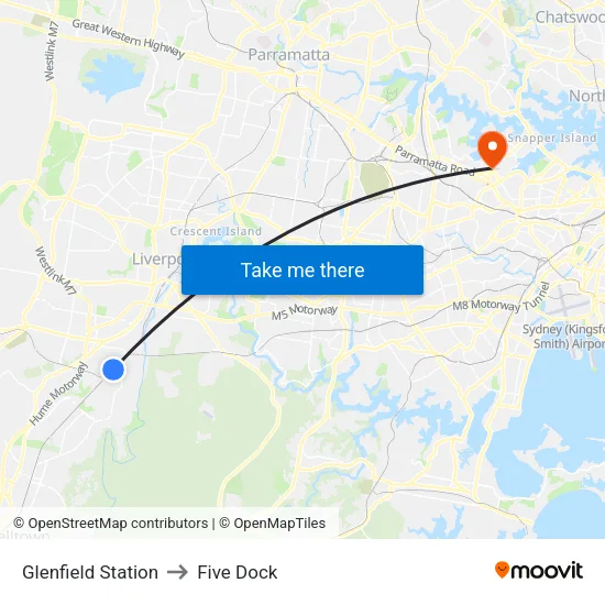 Glenfield Station to Five Dock map