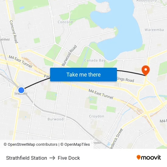 Strathfield Station to Five Dock map