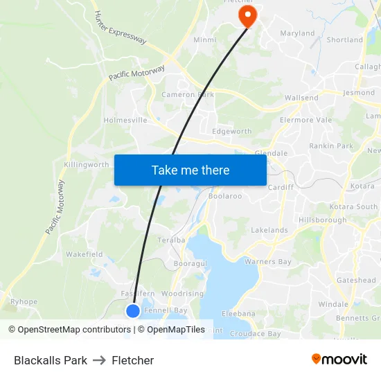 Blackalls Park to Fletcher map