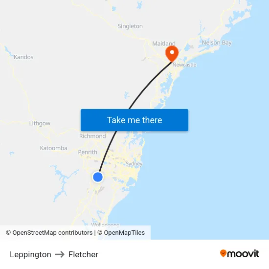 Leppington to Fletcher map