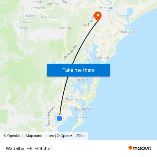 Wadalba to Fletcher map
