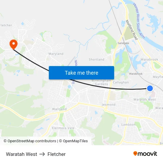 Waratah West to Fletcher map