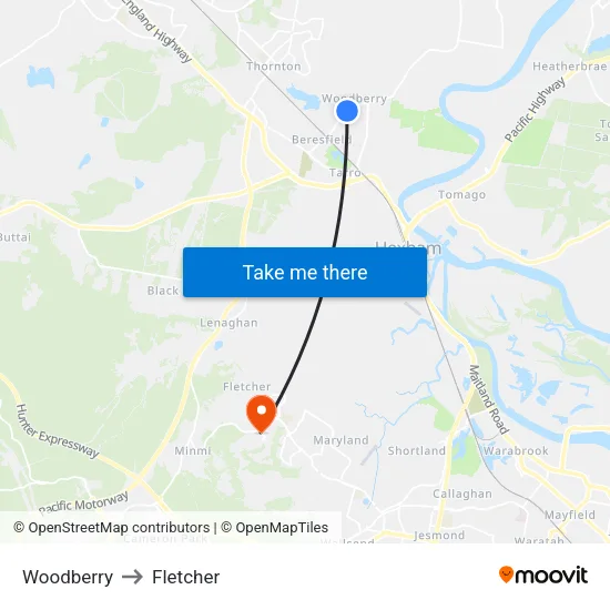 Woodberry to Fletcher map