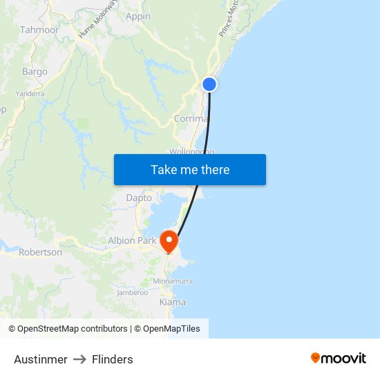 Austinmer to Flinders map