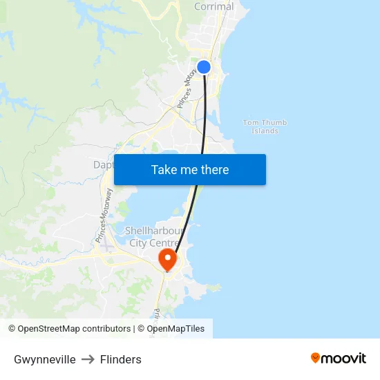 Gwynneville to Flinders map