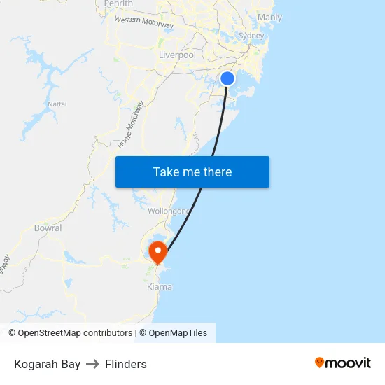 Kogarah Bay to Flinders map