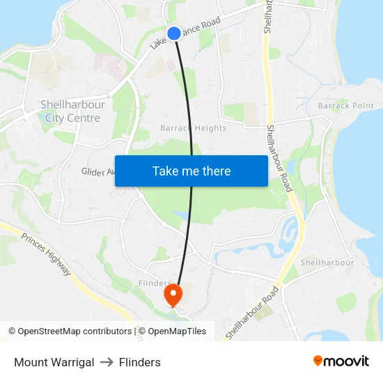 Mount Warrigal to Flinders map
