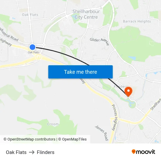 Oak Flats to Flinders map