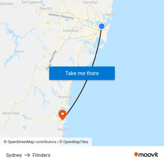 Sydney to Flinders map