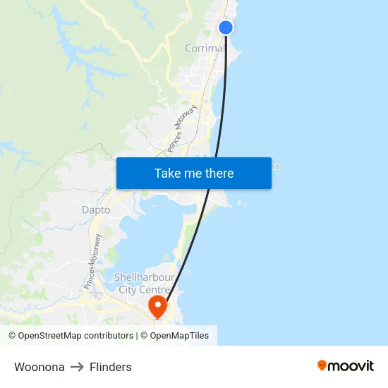 Woonona to Flinders map