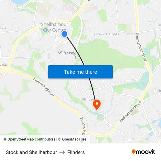 Stockland Shellharbour to Flinders map
