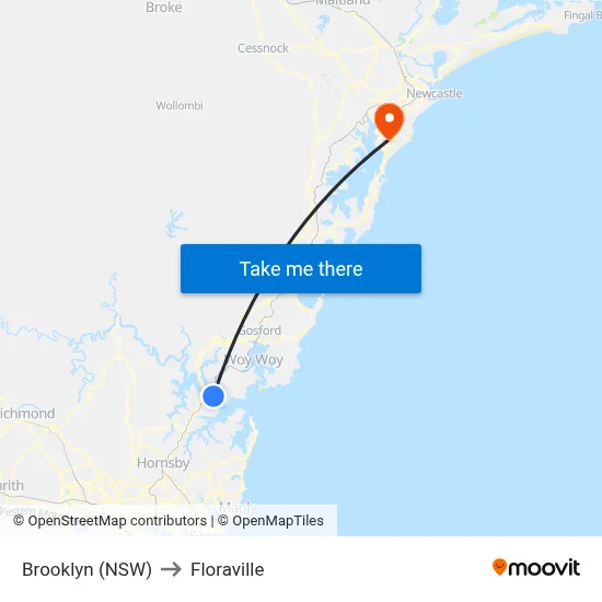 Brooklyn (NSW) to Floraville map