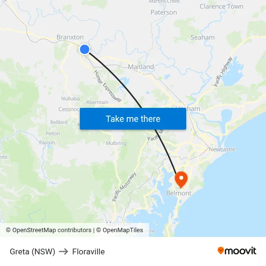 Greta (NSW) to Floraville map