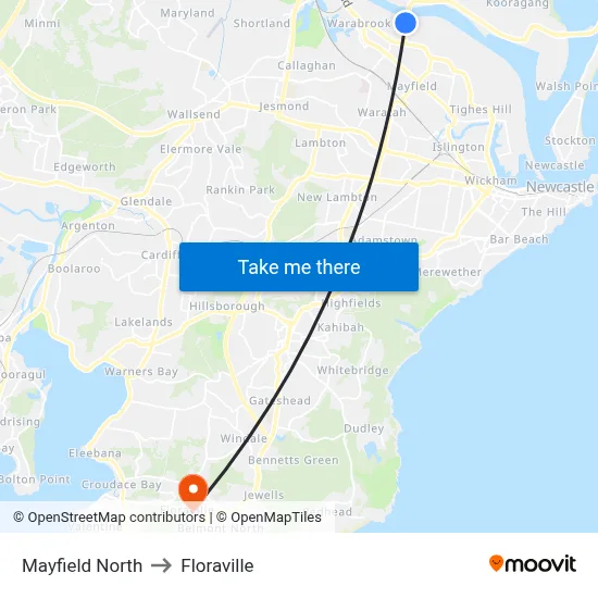 Mayfield North to Floraville map