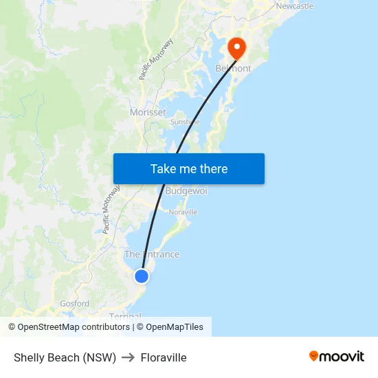 Shelly Beach (NSW) to Floraville map