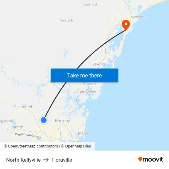 North Kellyville to Floraville map