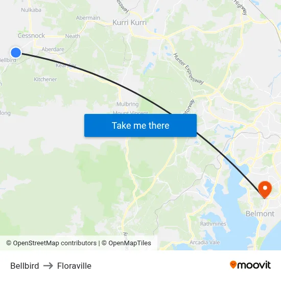 Bellbird to Floraville map