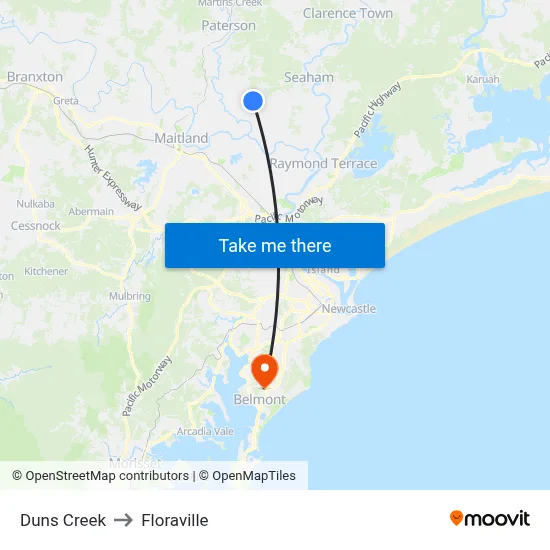 Duns Creek to Floraville map